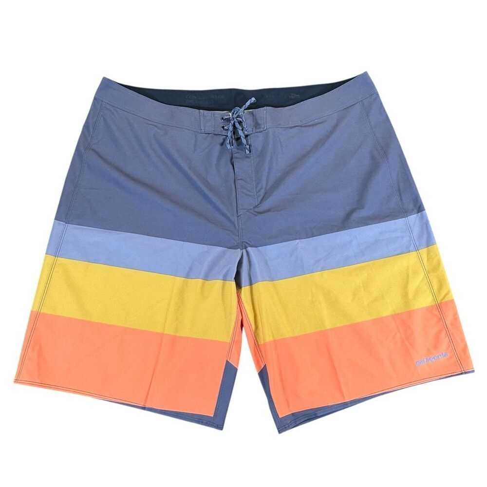 Patagonia 42 Hydropeak Board Shorts Striped Swim Trunks Point Current Blue NWOT